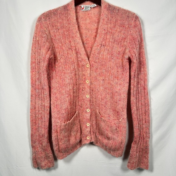 Crazy Horse womens cardigan mohair blend rib knit button front medium pink - Picture 3 of 13